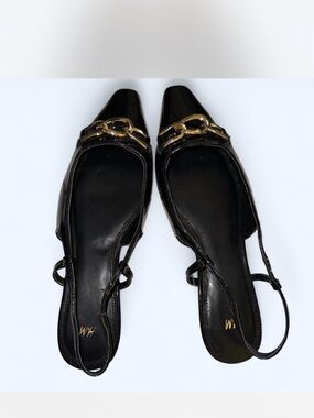 H&M Black Slingback Flats with Gold Chain Detail